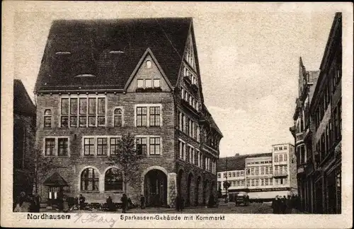 Ak Nordhausen am Harz, Sparkassen-Gebäude mit Kornmarkt