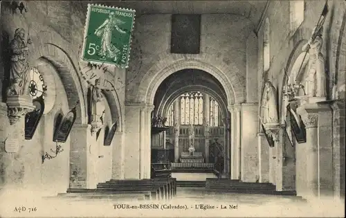 Ak Tour en Bessin Calvados, L'Eglise, La Nef