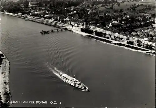 Ak Aschach an der Donau Oberösterreich, Panorama, Salondampfer