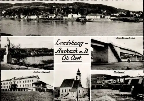 Ak Landshag Landshaag an der Donau Oberösterreich, Neue Donaubrücke, Schloss Aschach, Kraftwerk