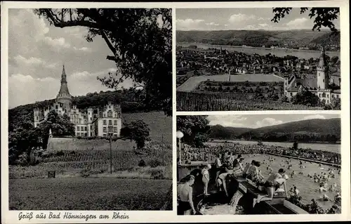 Ak Bad Hönningen am Rhein, Teilansicht, Freibad, Schloss