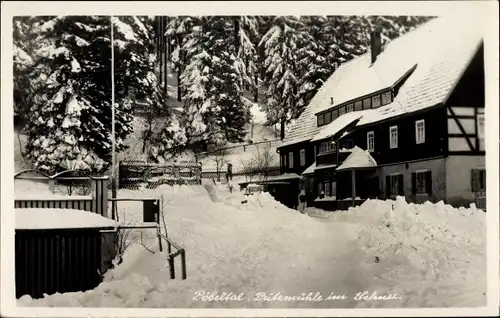 Foto Ak Oberpöbel Dippoldiswalde im Osterzgebirge, Gasthof Putzmühle im Pöbeltal b. Kipsdorf, Winter