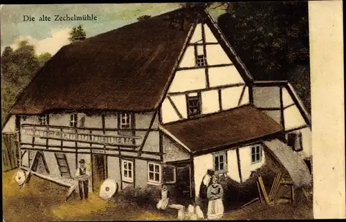 Künstler Ak Heynitz Nossen Kreis Meißen, Die alte Zechelmühle, Inh. Ernst Zechel, 1892 abgebrochen