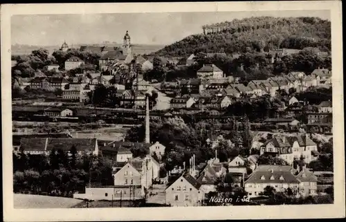 Ak Nossen in Sachsen, Fabrik, Blick auf Altstadt, Wald