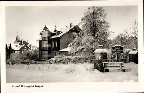 Ak Bärenfels Altenberg im Erzgebirge, Hotel Felsenburg, Winter