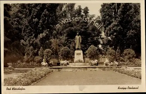 Ak Bad Wörishofen im Unterallgäu, Blick zum Kneipp Denkmal