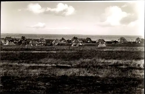 Ak Kampen auf Sylt, Reetdachhäuser am Strand