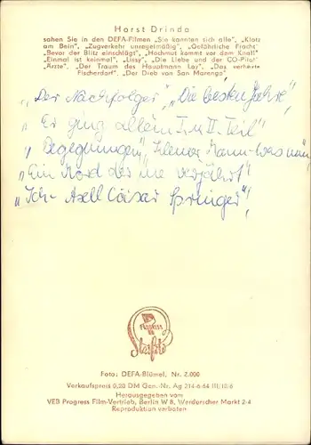 Ak Schauspieler Horst Drinda, DEFA, Sie kannten sich alle, Klotz am Bein, Das verhexte Fischerdorf