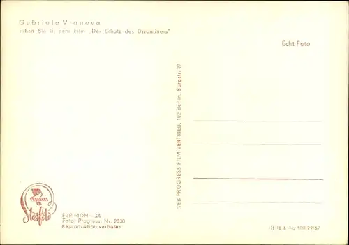 Ak Schauspielerin Gebriela Vranova, Der Schatz des Byzantiners, Portrait