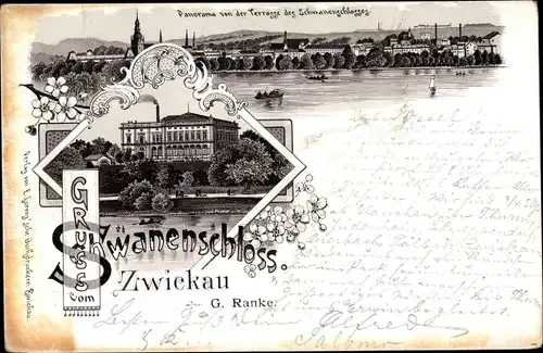 Litho Zwickau in Sachsen, Panorama von der Terrasse des Schwanenschlosses