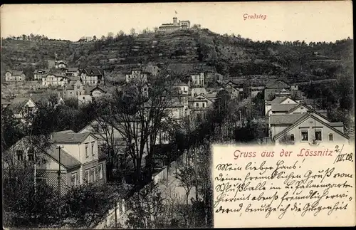 Ak Lößnitz im Erzgebirge, Blick auf den Ort, Gradsteg