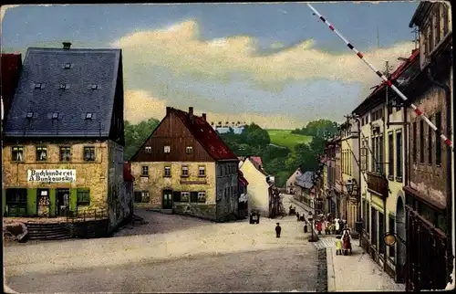 Ak Oederan Sachsen, Langestraße nach dem Gewitter, Buchbinderei