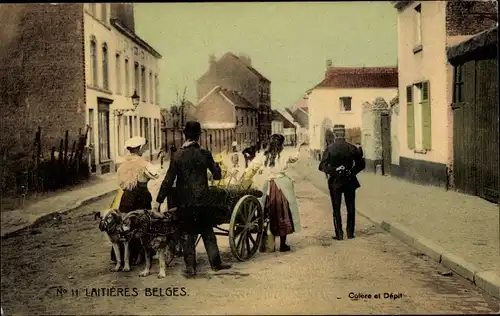 Ak Laitieres Belges, Milchmädchen, Hundekarren