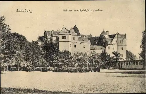 Ak Annaburg Sachsen Anhalt, Schloss vom Spielplatz gesehen