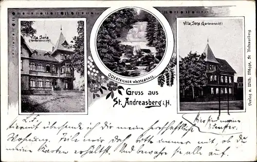 Ak Sankt Andreasberg Braunlage im Oberharz, Oderteicher Wasserfall, Villa Ione