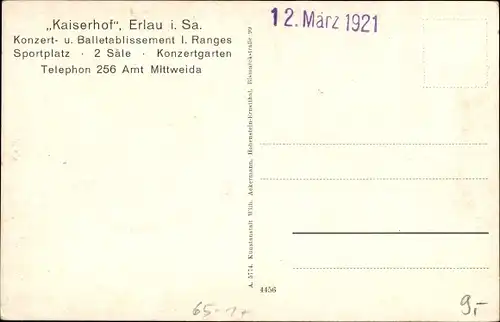 Ak Erlau in Sachsen, Ortschaft, Bahnhof, Kaiserhof