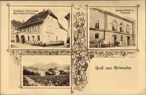 Ak Birkweiler in der Pfalz, Gasthaus zum Lamm, Bes. Heinrich Meyer, Restauration und Tanzsaal