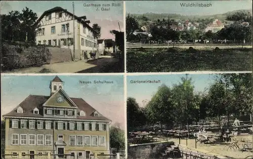 Ak Waldhilsbach Neckargemünd am Neckar, Gasthaus zum Rößl, Neues Schulhaus, Gartenwirtschaft