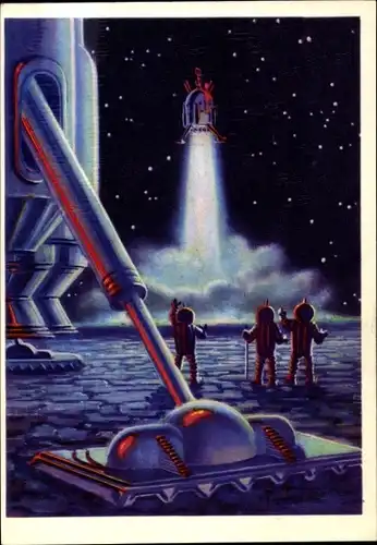 Künstler Ak Leonow, A., Sokolow, A., Sowjetische Raumfahrt, Kosmonauten auf dem Mond, Raumfahrzeug