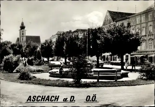Ak Aschach an der Donau Oberösterreich, Gartenanlagen, Brunnen