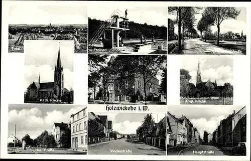 Ak Holzwickede, Kirche, Hauptstraße, Rathaus, Freibad