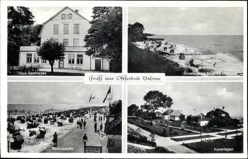 Ak Ostseebad Dahme in Holstein, Haus Seefrieden, Strandpartie, Kuranlagen