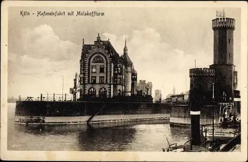 Ak Köln am Rhein, Hafeneinfahrt mit Malakoffturm