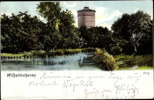 Ak Wilhelmshaven in Niedersachsen, Parkpartie, Turm