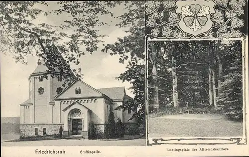 Ak Friedrichsruh Aumühle in Schleswig Holstein, Gruftkapelle, Lieblingsplatz d. Altreichskanzlers