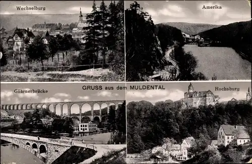 Ak Penig in Sachsen, Muldental, Rochsburg, Amerika, Göhrnerbrücke, Wechselburg