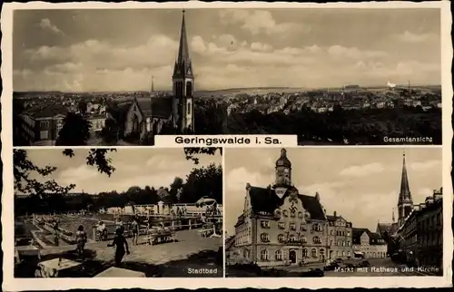 Ak Geringswalde Sachsen, Markt, Rathaus, Kirche, Stadtbad, Totalansicht