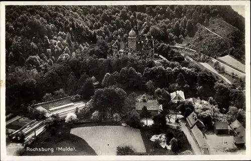 Ak Rochsburg Lunzenau in Sachsen, Restaurant Schlossblick, Bes. E. Barsch, Vogelschau