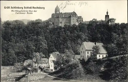 Ak Rochsburg Lunzenau in Sachsen, Gräfl. Schönburg Schloss Rochsburg, Hängebrücke