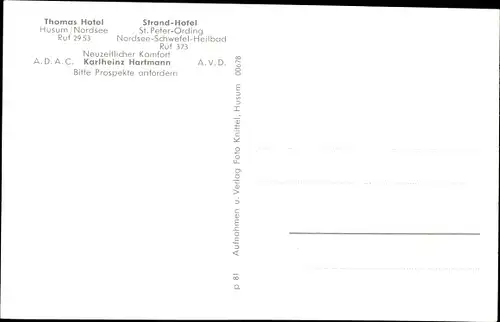 Ak Husum in Nordfriesland, Thomas Hotel und Strandhotel