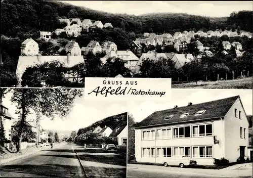 Ak Alfeld an der Leine, Rotenkamp, Blick auf den Ort, Wald, Strassenansicht, Gebäude