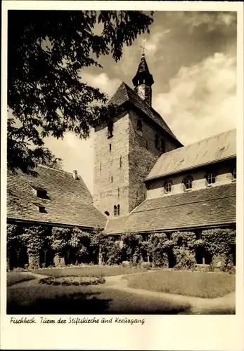 Ak Fischbeck Hessisch Oldendorf an der Weser, Turm der Stiftskirche und Kreuzgang