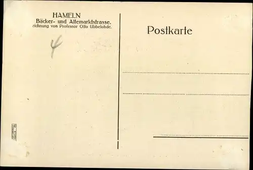 Künstler Ak Ubbelohde, O., Hameln in Niedersachsen, Ecke Bäcker- und Altemarktstraße