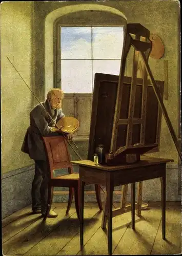 Künstler Ak Kersting, G. Fr., Caspar David Friedrich im Atelier, Ausschnitt
