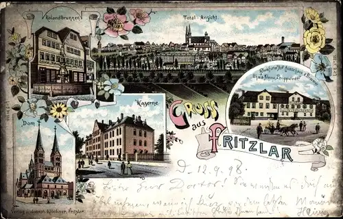 Litho Fritzlar in Hessen, Kaserne, Rolandbrunnen, Dom, Gasthaus