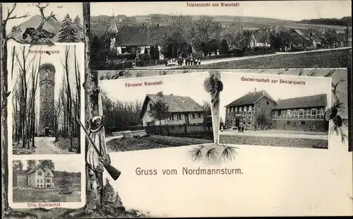 Ak Nienstedt Bad Münder am Deister, Nordmannsturm, Försterei, Gastwirtschaft zur Deisterquelle