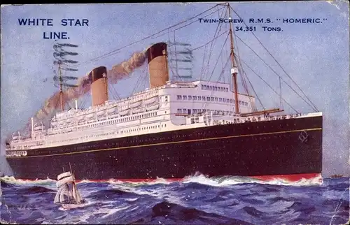 Künstler Ak Dampfschiff RMS Homeric, White Star Line
