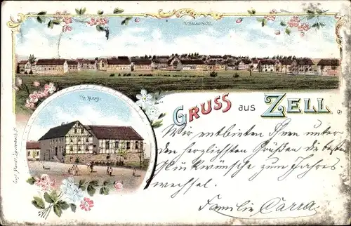 Litho Zell Romrod in Hessen, Panorama, Gasthaus H. Nest