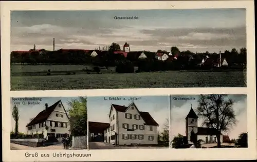 Ak Übrigshausen Untermünkheim Baden Württemberg, Zum Adler, Kirche, Spezereihandlung