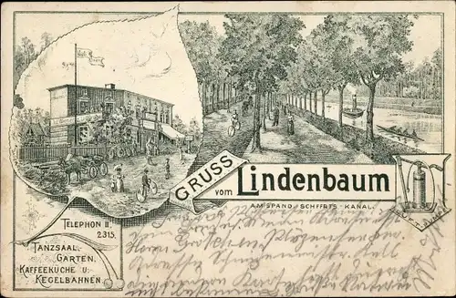 Litho Berlin Charlottenburg, Etablissement Lindenbaum am Spandauer Schifffahrts Kanal