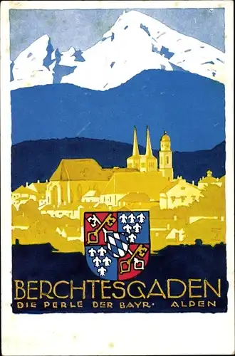 Wappen Ak Berchtesgaden in Oberbayern, Ortschaft mit Landschaftsblick