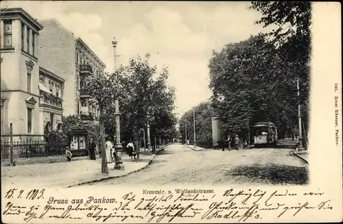 Ak Berlin Pankow, Kreuzstraße, Wollankstraße, Straßenbahn