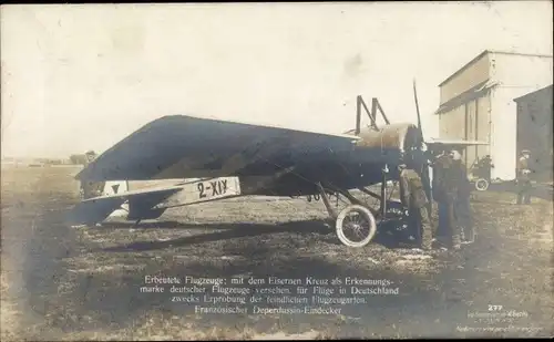 Ak Erbeutetes französisches Militärflugzeug, Deperdussin-Eindecker, Sanke 277, I.WK