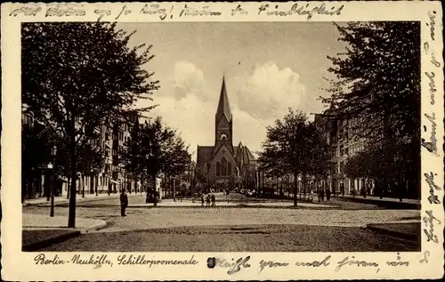 Ak Berlin Neukölln, Schillerpromenade, Kirche