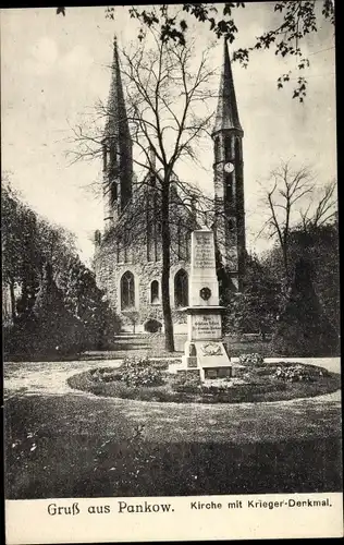 Ak Berlin Pankow, Kirche mit Kriegerdenkmal