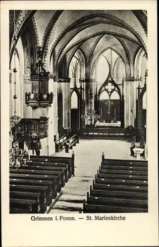 Ak Grimmen in Mecklenburg Vorpommern, St. Marienkirche, Innenansicht